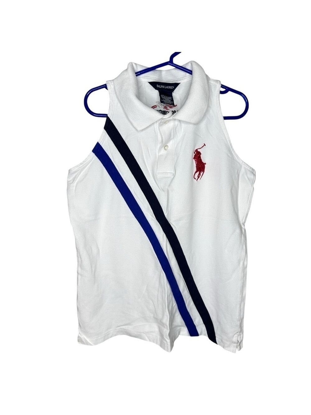 Ralph Lauren Girls White Sleeveless US Open‎ Polo Shirt Size L (12/14)